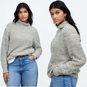 Madewell Plus Marled Cotton Mockneck Sweater Ivy‎ Combo 1X Chunky Knit NS784